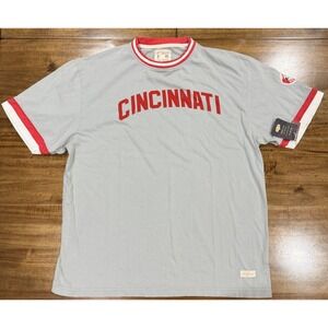 Cincinnati Reds Ringer T Shirt Men XL Gray Red Throwback Retro MLB New With Tags